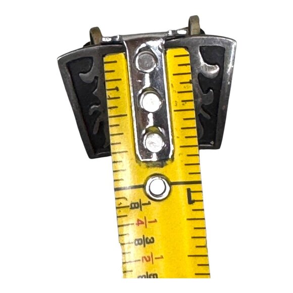 Vintage Alpaca Silver Screw Back Earrings Tribal Black Inlay Design For Women - Picture 5 of 8